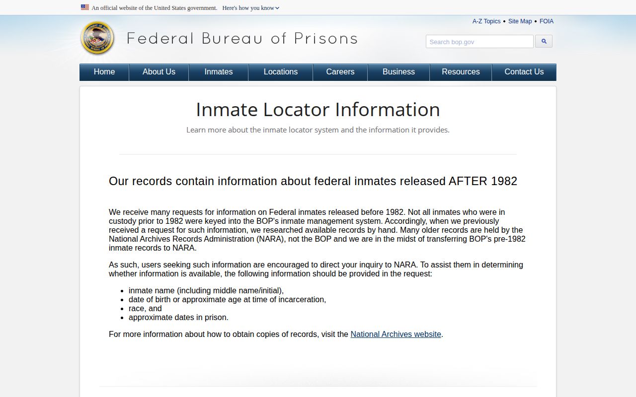 Federal Bureau of Prisons Hendry County release record explanation