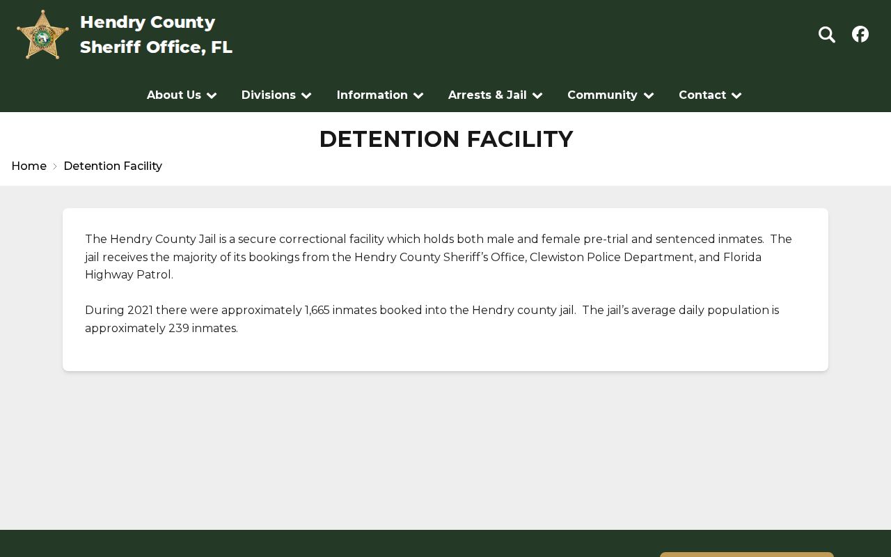 Hendry County Jail HCSO Detention Facility release information page