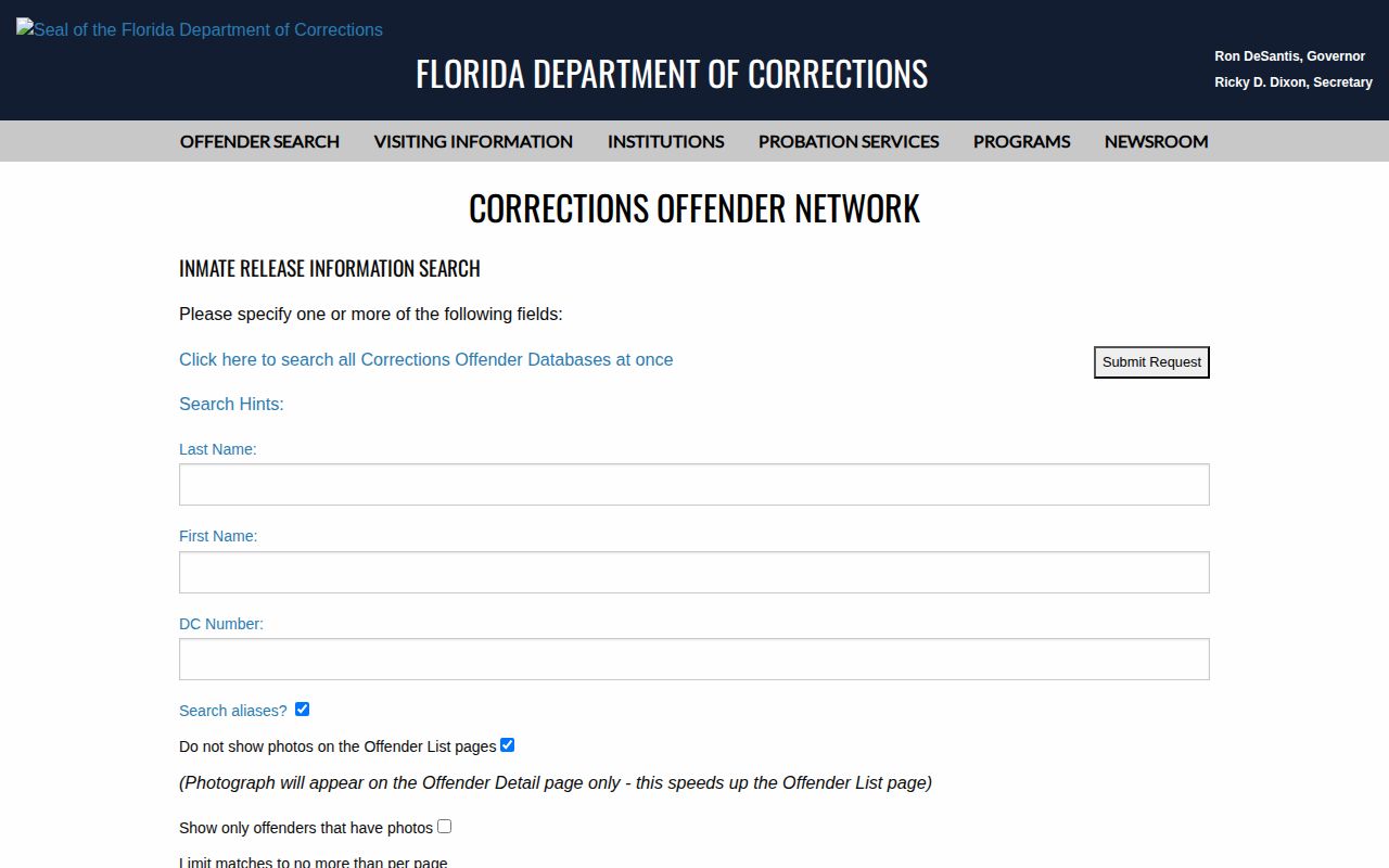 Florida Department of Corrections release search for Hendry County offenders