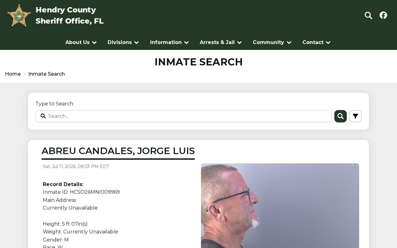 Hendry County Jail release search showing HCSO custody records